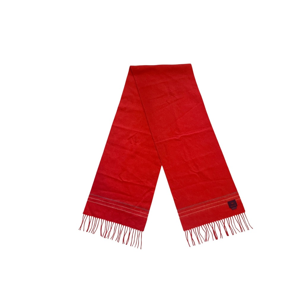 Phenix Red Wool Blend Fringe Scarf Soft Winter Wrap Solid Stripe Detail